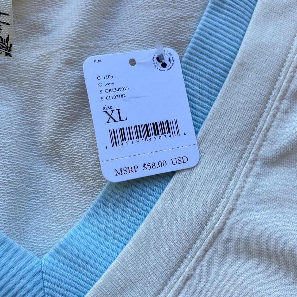NWT FREE PEOPLE Cozy Cool Girl Tank Bodysuit Women Ivory Blue Contrast XL - Picture 5 of 8